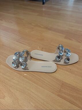 Steve Madden Blush/Nude Jeweled Double-Band Slide Sandals jellies